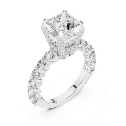 Princess Cut Cluster Diamond Engagement Ring in 14K Yellow Gold