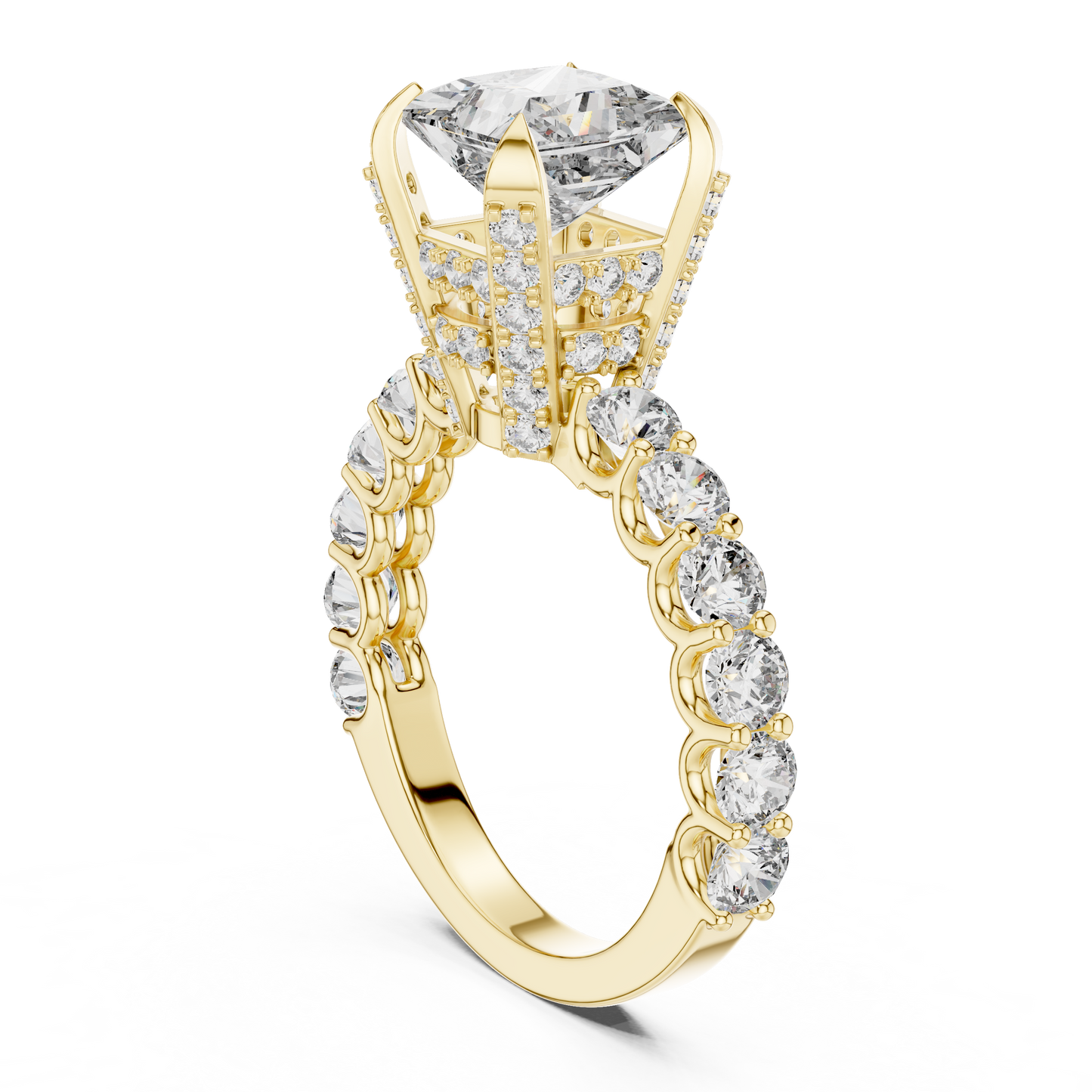 Princess Cut Cluster Diamond Engagement Ring in 14K Yellow Gold