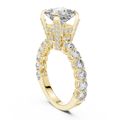 Princess Cut Cluster Diamond Engagement Ring in 14K Yellow Gold