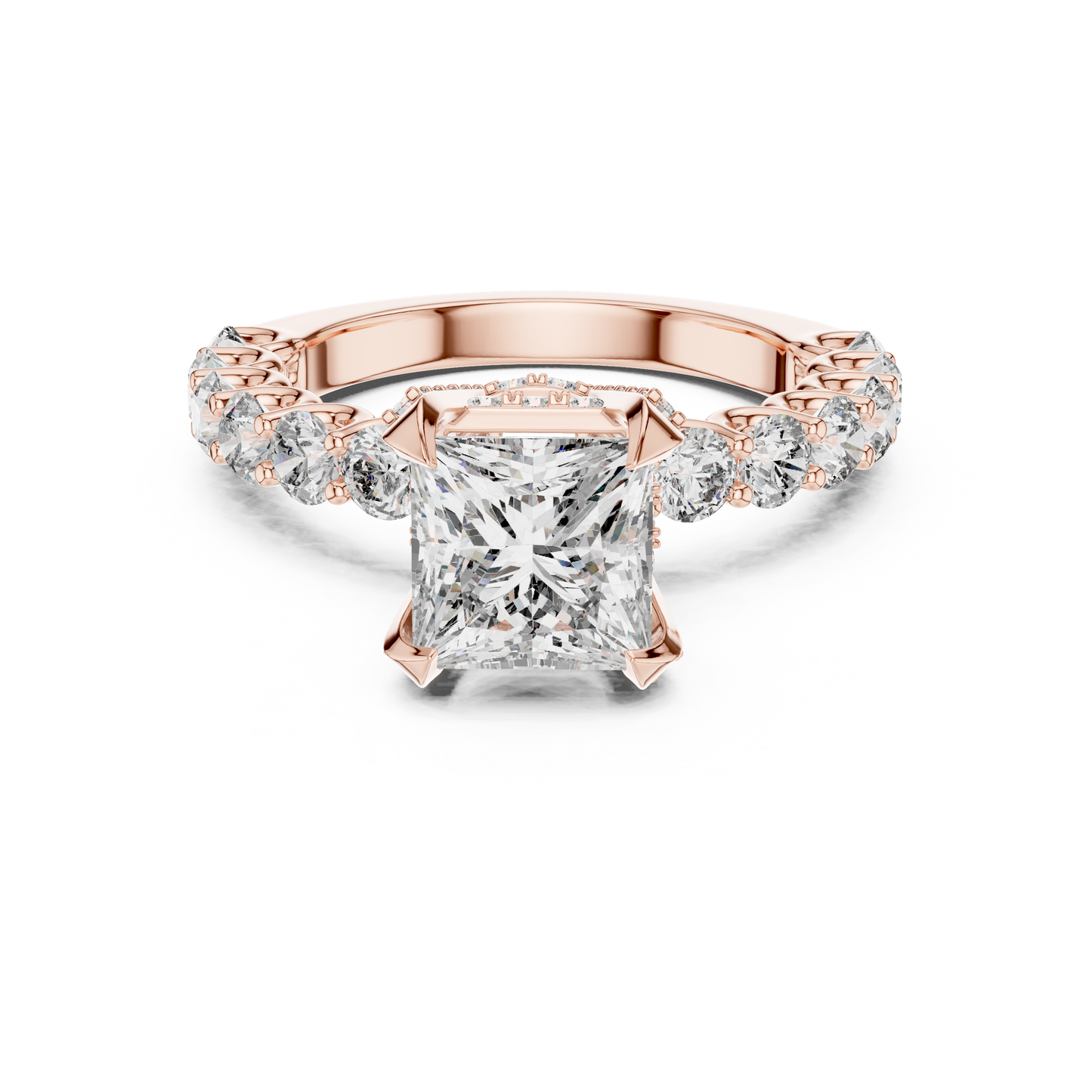 Princess Cut Cluster Diamond Engagement Ring in 14K Yellow Gold
