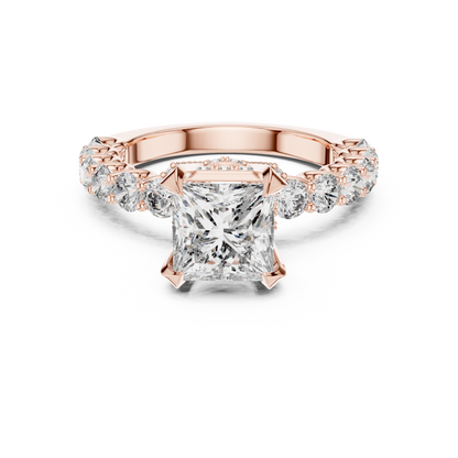 Princess Cut Cluster Diamond Engagement Ring in 14K Yellow Gold