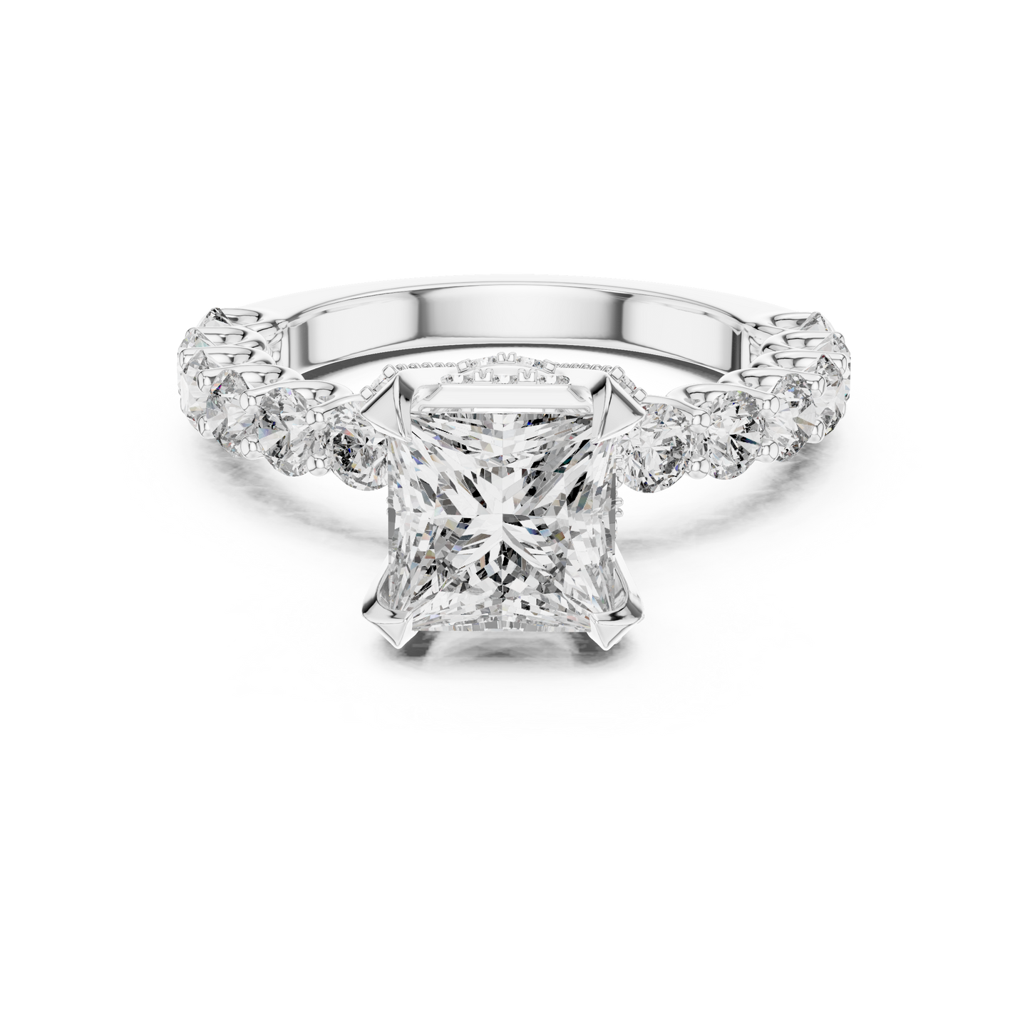 Princess Cut Cluster Diamond Engagement Ring in 14K Yellow Gold