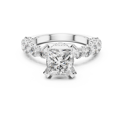 Princess Cut Cluster Diamond Engagement Ring in 14K Yellow Gold