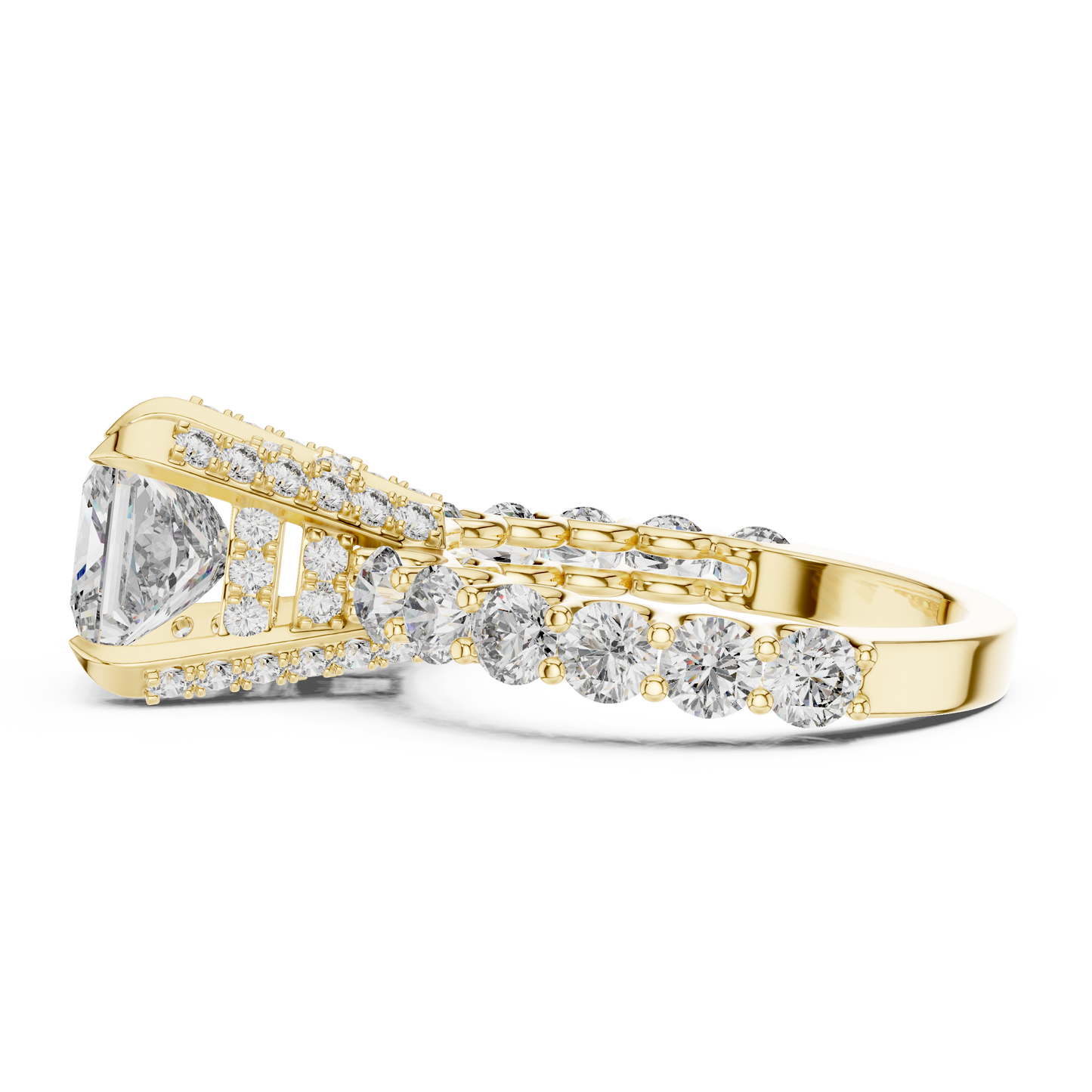Princess Cut Cluster Diamond Engagement Ring in 14K Yellow Gold