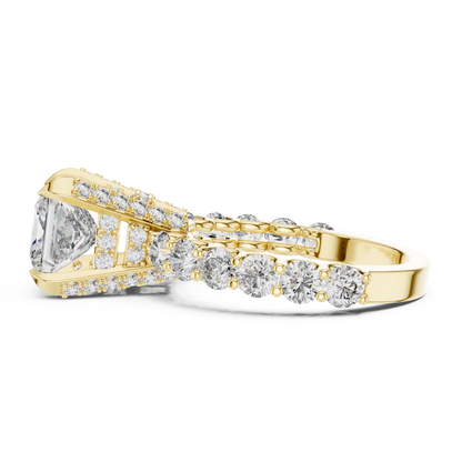 Princess Cut Cluster Diamond Engagement Ring in 14K Yellow Gold