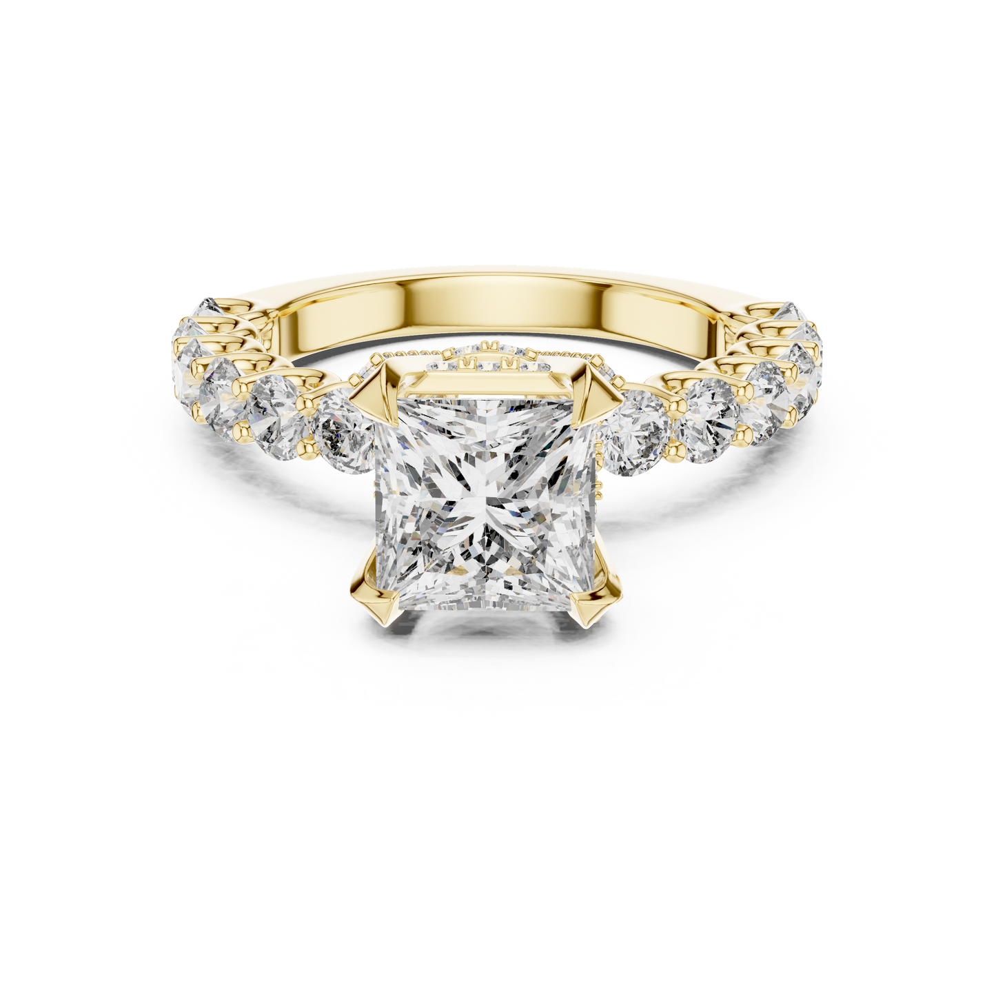 Princess Cut Cluster Diamond Engagement Ring in 14K Yellow Gold