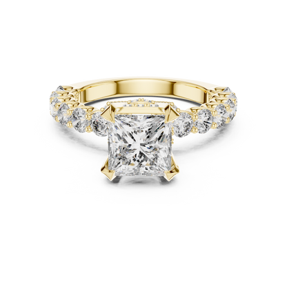 Princess Cut Cluster Diamond Engagement Ring in 14K Yellow Gold