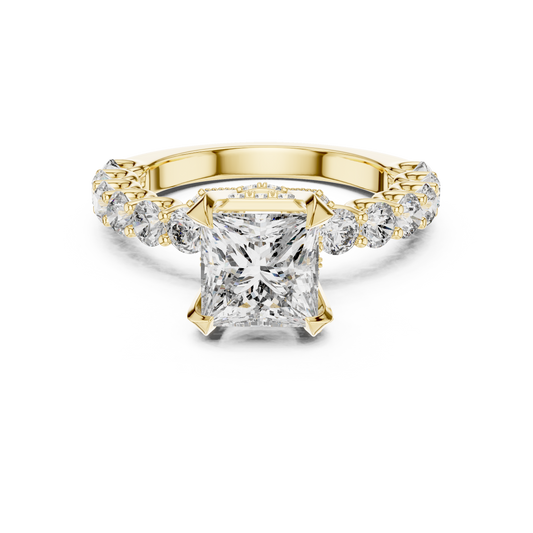 Princess Cut Cluster Diamond Engagement Ring in 14K Yellow Gold