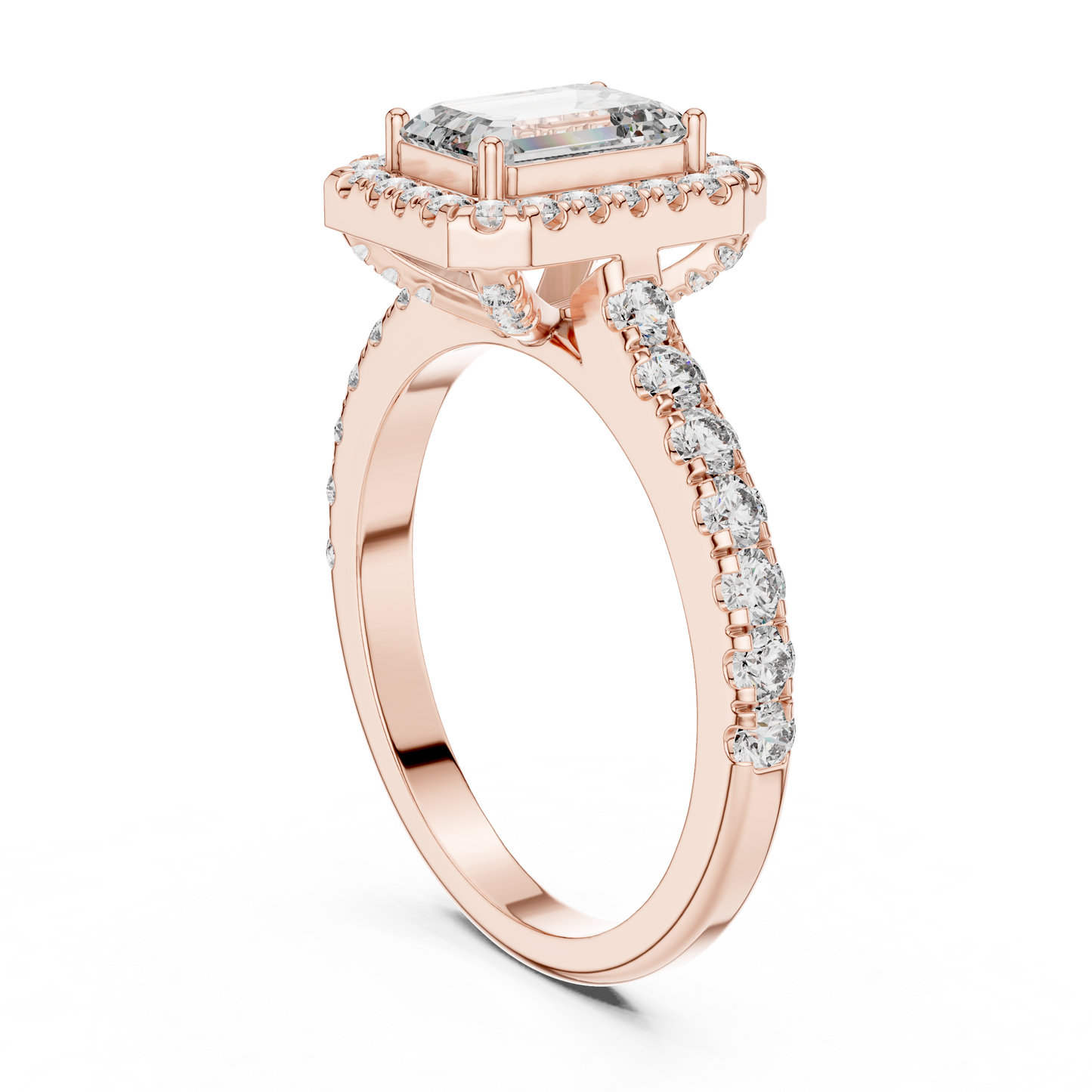 Emerald Cut Hidden Halo Diamond Engagement Ring in 14K White Gold