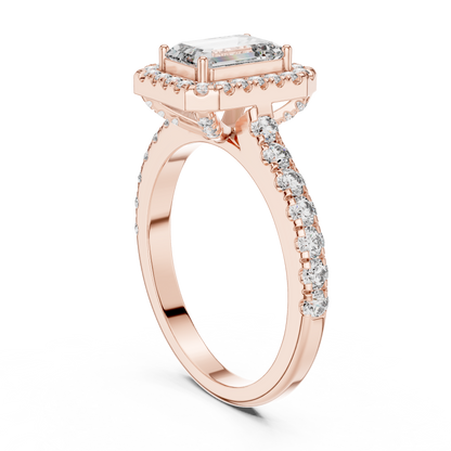 Emerald Cut Hidden Halo Diamond Engagement Ring in 14K White Gold