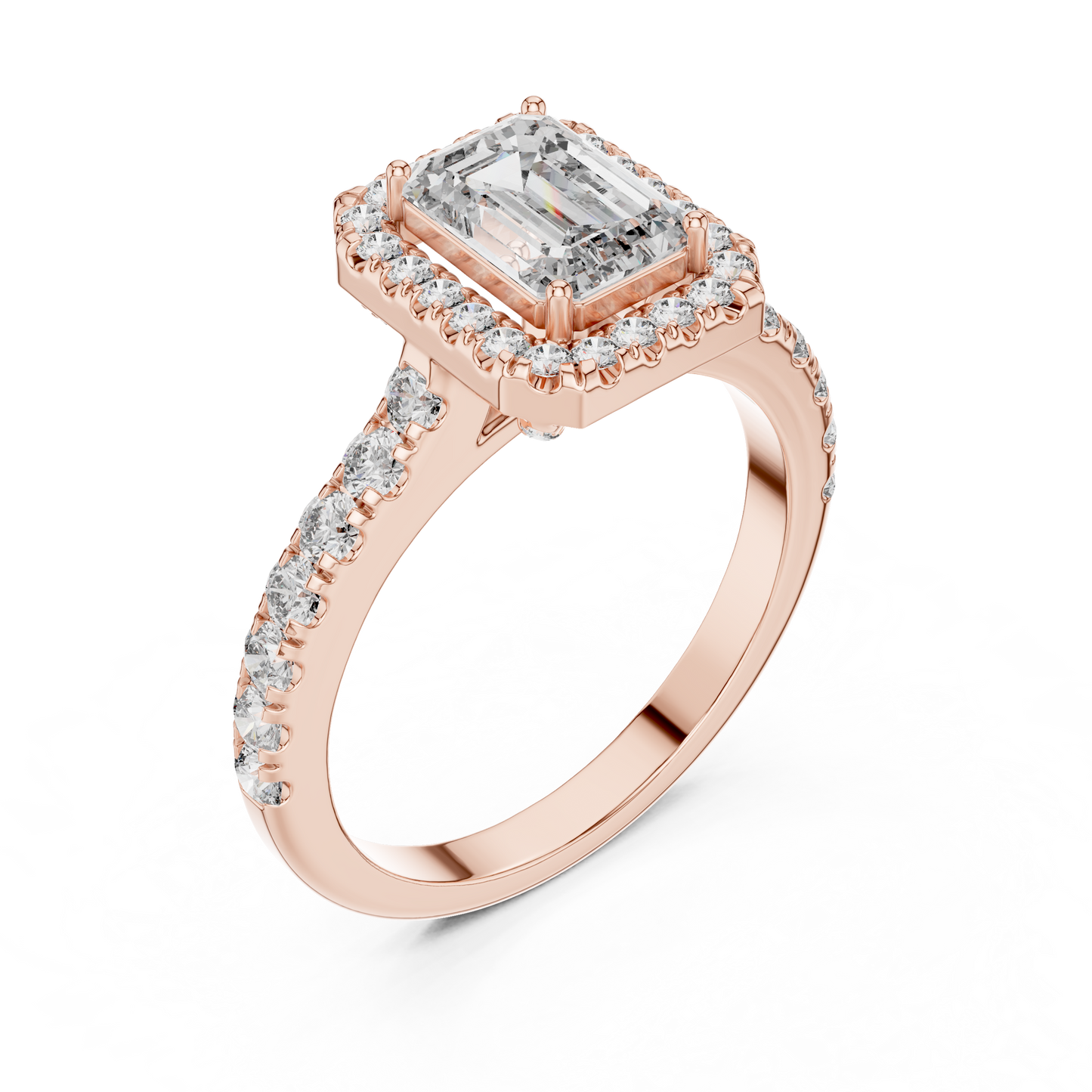 Emerald Cut Hidden Halo Diamond Engagement Ring in 14K White Gold