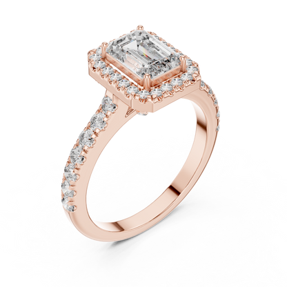 Emerald Cut Hidden Halo Diamond Engagement Ring in 14K White Gold