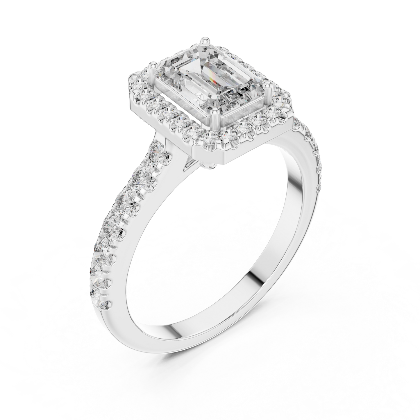 Emerald Cut Hidden Halo Diamond Engagement Ring in 14K White Gold