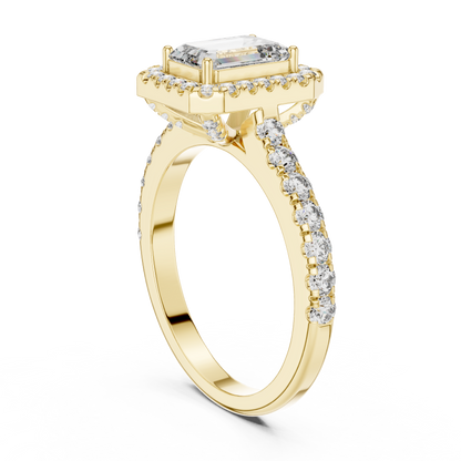 Emerald Cut Hidden Halo Diamond Engagement Ring in 14K White Gold