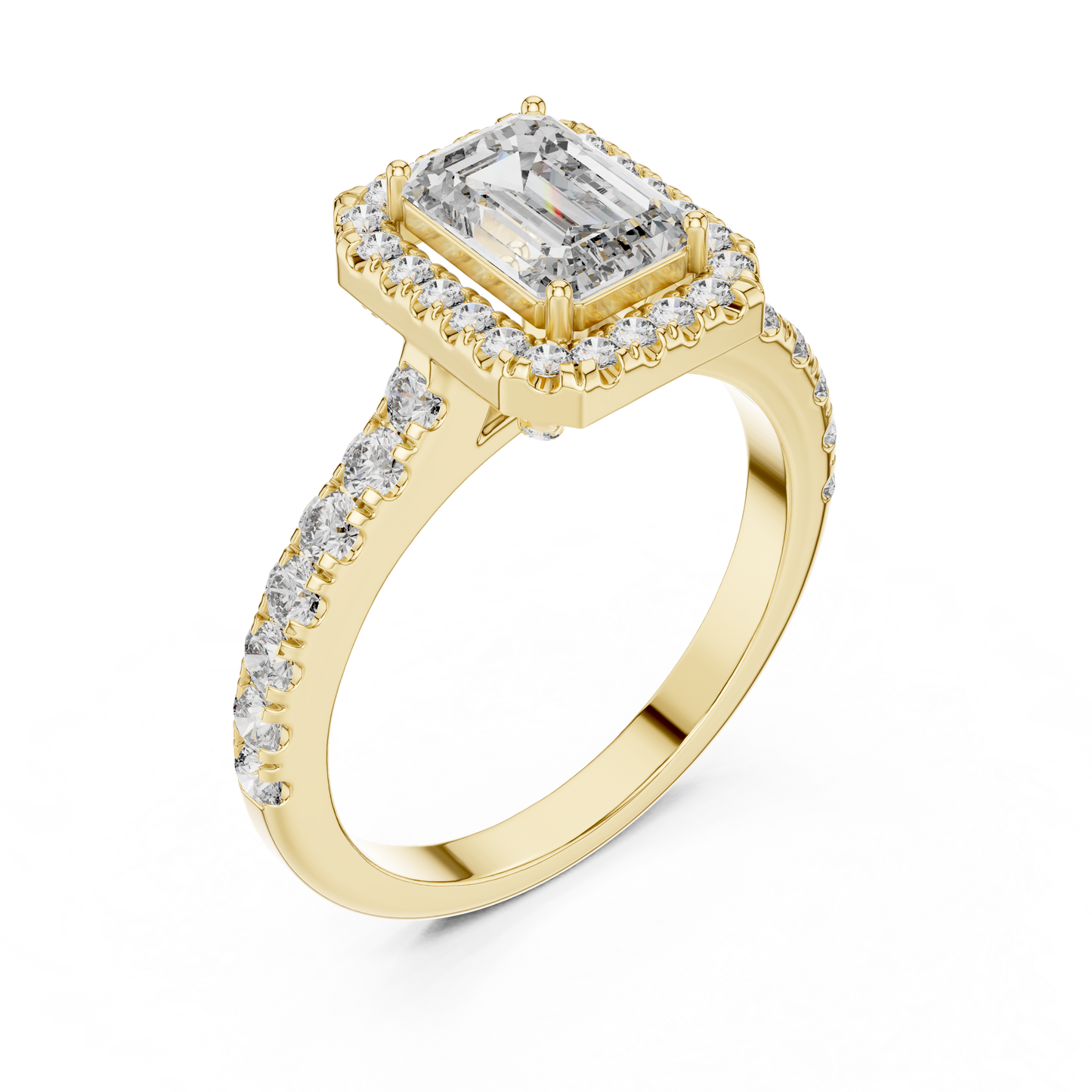 Emerald Cut Hidden Halo Diamond Engagement Ring in 14K White Gold
