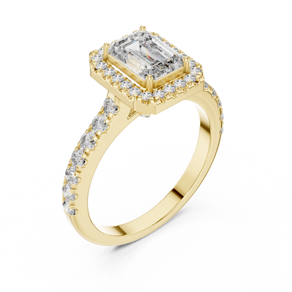 Emerald Cut Hidden Halo Diamond Engagement Ring in 14K White Gold