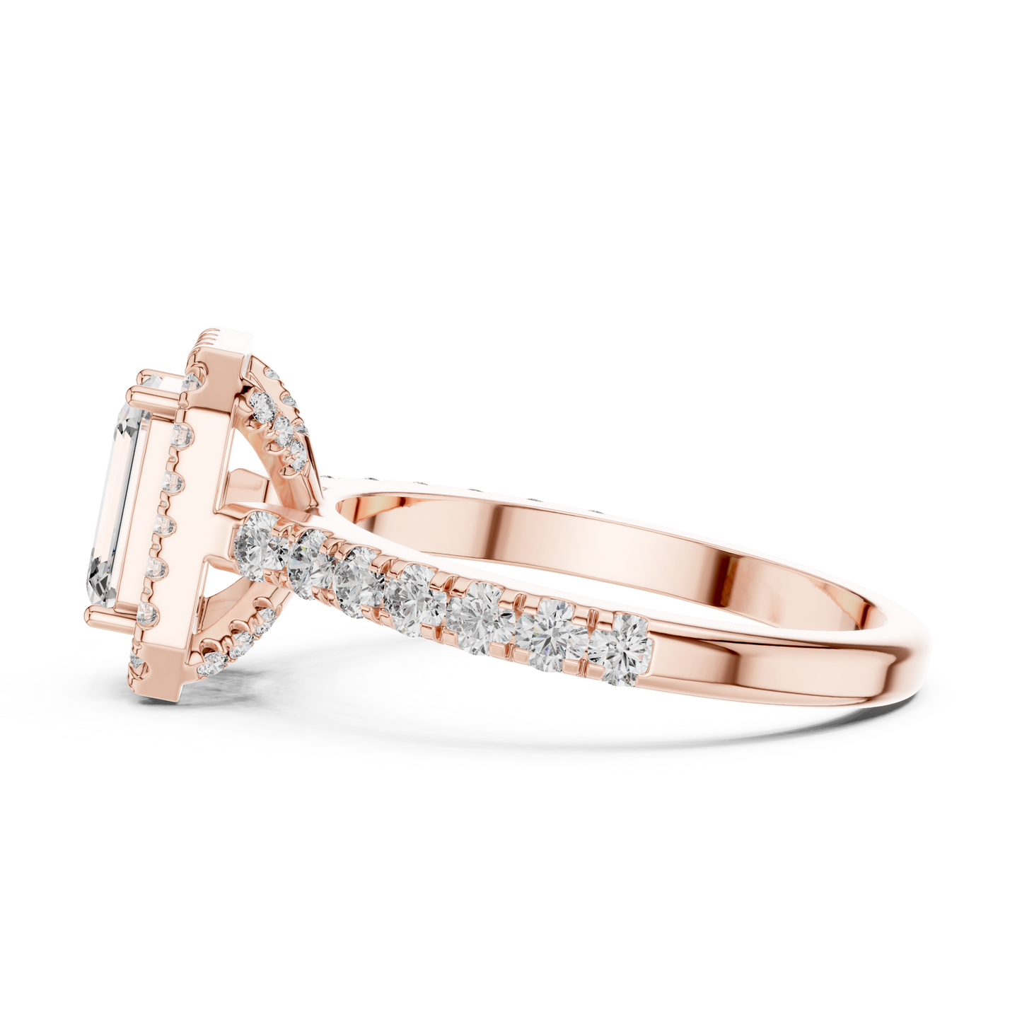 Emerald Cut Hidden Halo Diamond Engagement Ring in 14K White Gold