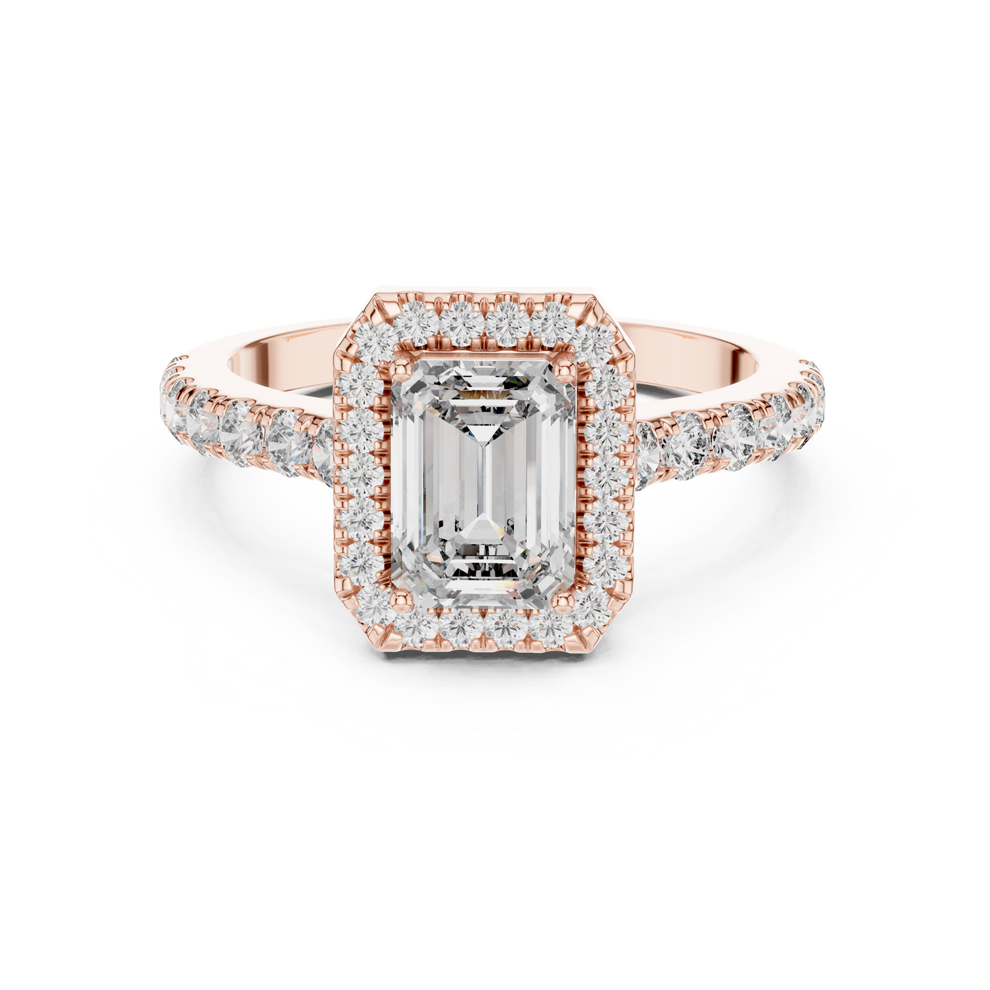 Emerald Cut Hidden Halo Diamond Engagement Ring in 14K White Gold