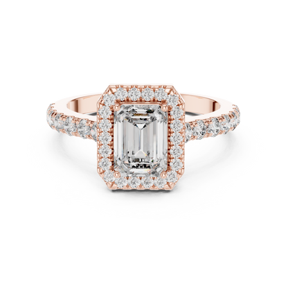 Emerald Cut Hidden Halo Diamond Engagement Ring in 14K White Gold
