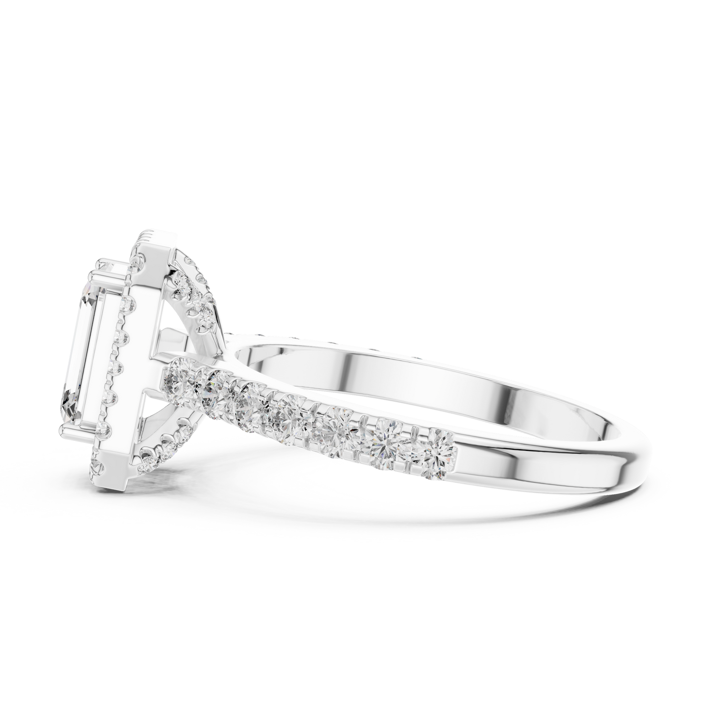 Emerald Cut Hidden Halo Diamond Engagement Ring in 14K White Gold