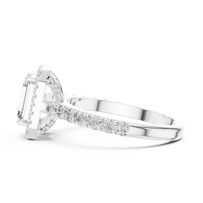 Emerald Cut Hidden Halo Diamond Engagement Ring in 14K White Gold