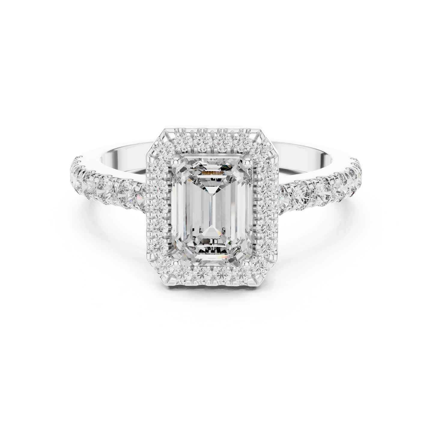 Emerald Cut Hidden Halo Diamond Engagement Ring in 14K White Gold