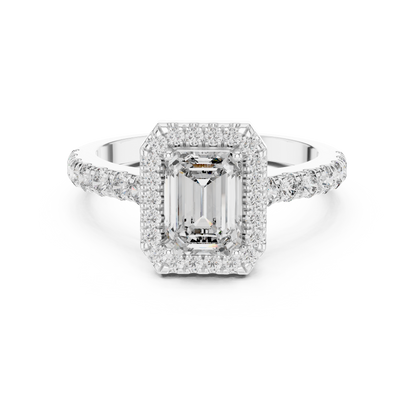 Emerald Cut Hidden Halo Diamond Engagement Ring in 14K White Gold