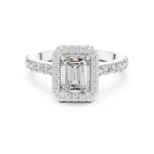 Emerald Cut Hidden Halo Diamond Engagement Ring in 14K White Gold