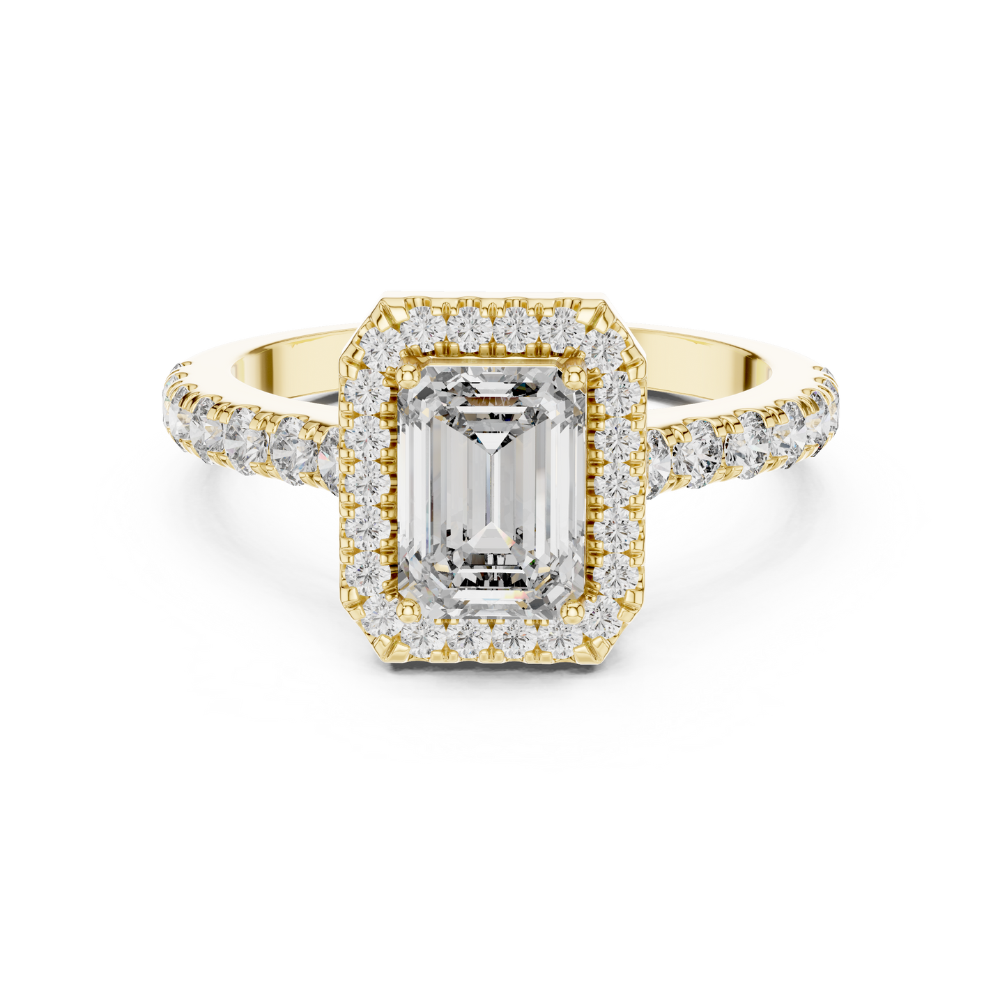 Emerald Cut Hidden Halo Diamond Engagement Ring in 14K White Gold