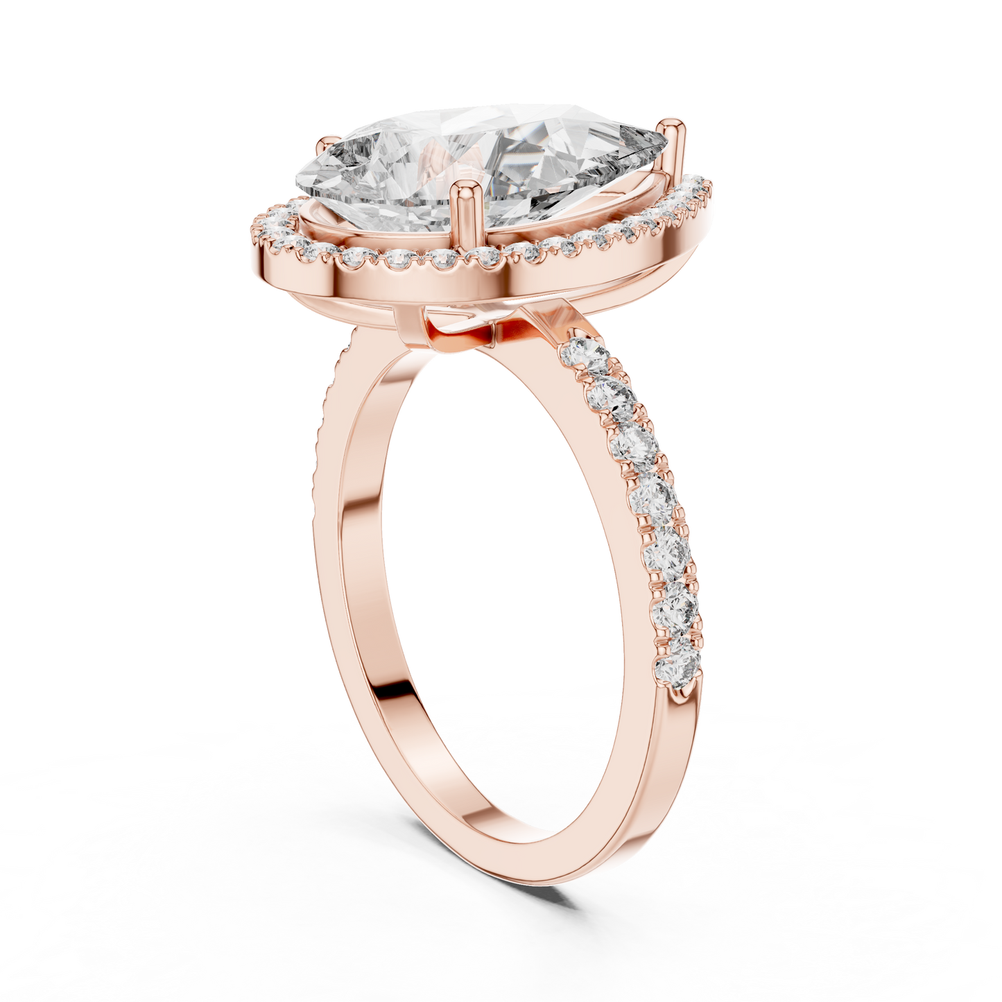 Pear Cut Halo Lab Grown Diamond Engagement Ring with Pavé Band in Yellow Gold