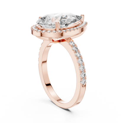 Pear Cut Halo Lab Grown Diamond Engagement Ring with Pavé Band in Yellow Gold