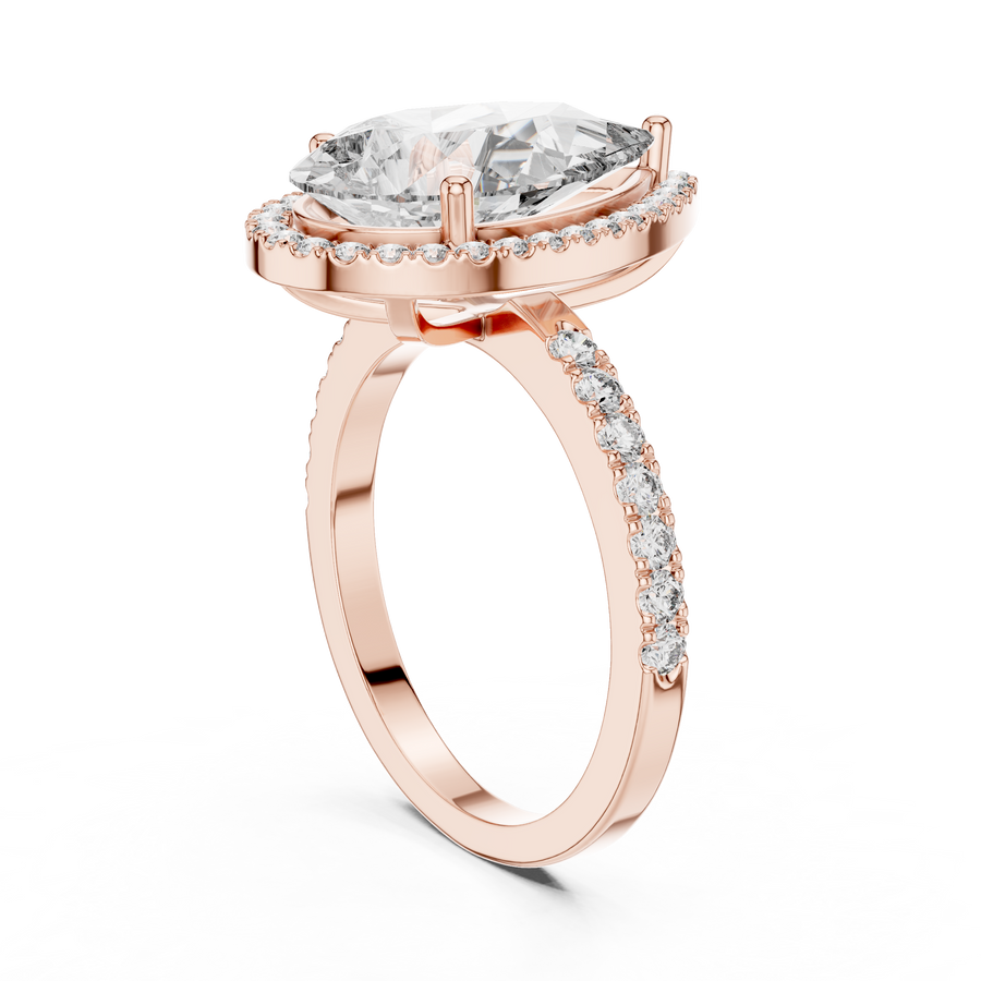 Pear Cut Halo Lab Grown Diamond Engagement Ring with Pavé Band in Yellow Gold