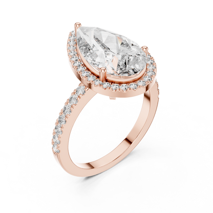 Pear Cut Halo Lab Grown Diamond Engagement Ring with Pavé Band in Yellow Gold