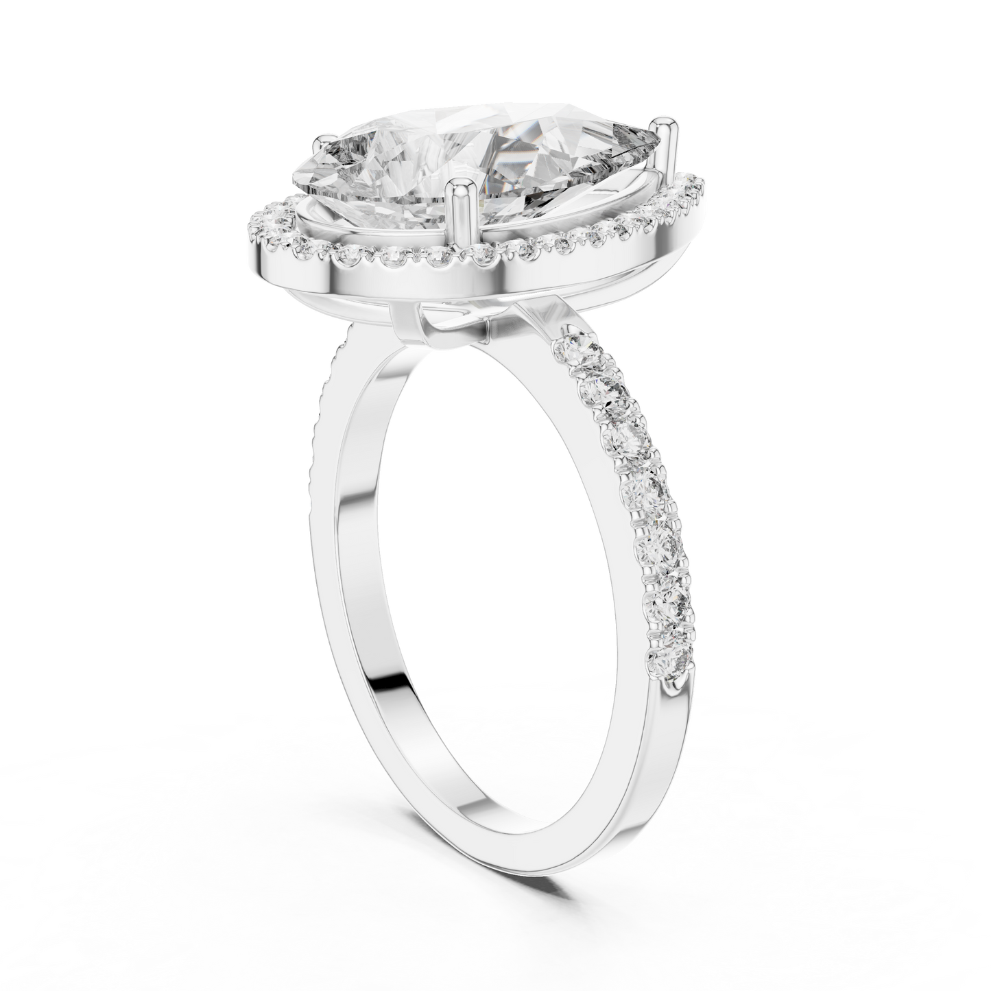 Pear Cut Halo Lab Grown Diamond Engagement Ring with Pavé Band in Yellow Gold