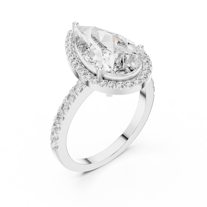 Pear Cut Halo Lab Grown Diamond Engagement Ring with Pavé Band in Yellow Gold