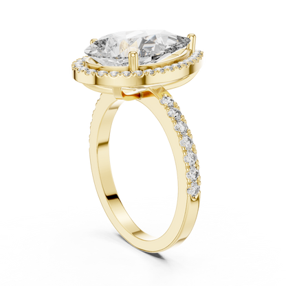 Pear Cut Halo Lab Grown Diamond Engagement Ring with Pavé Band in Yellow Gold