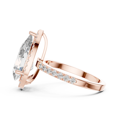 Pear Cut Halo Lab Grown Diamond Engagement Ring with Pavé Band in Yellow Gold