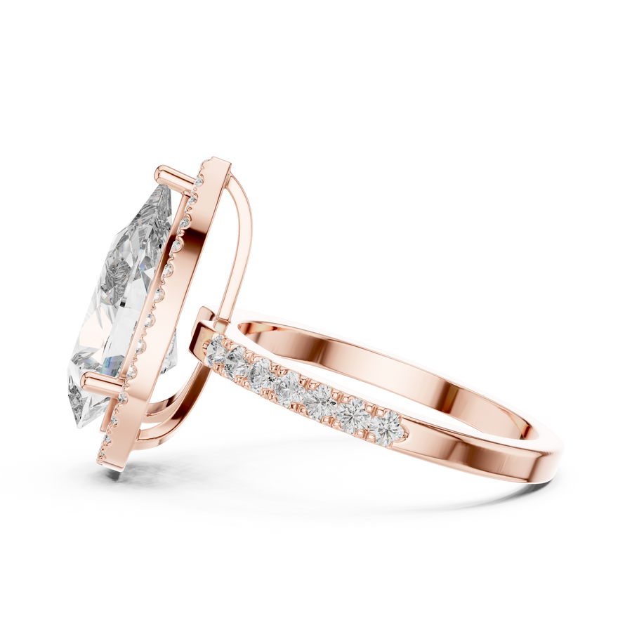 Pear Cut Halo Lab Grown Diamond Engagement Ring with Pavé Band in Yellow Gold