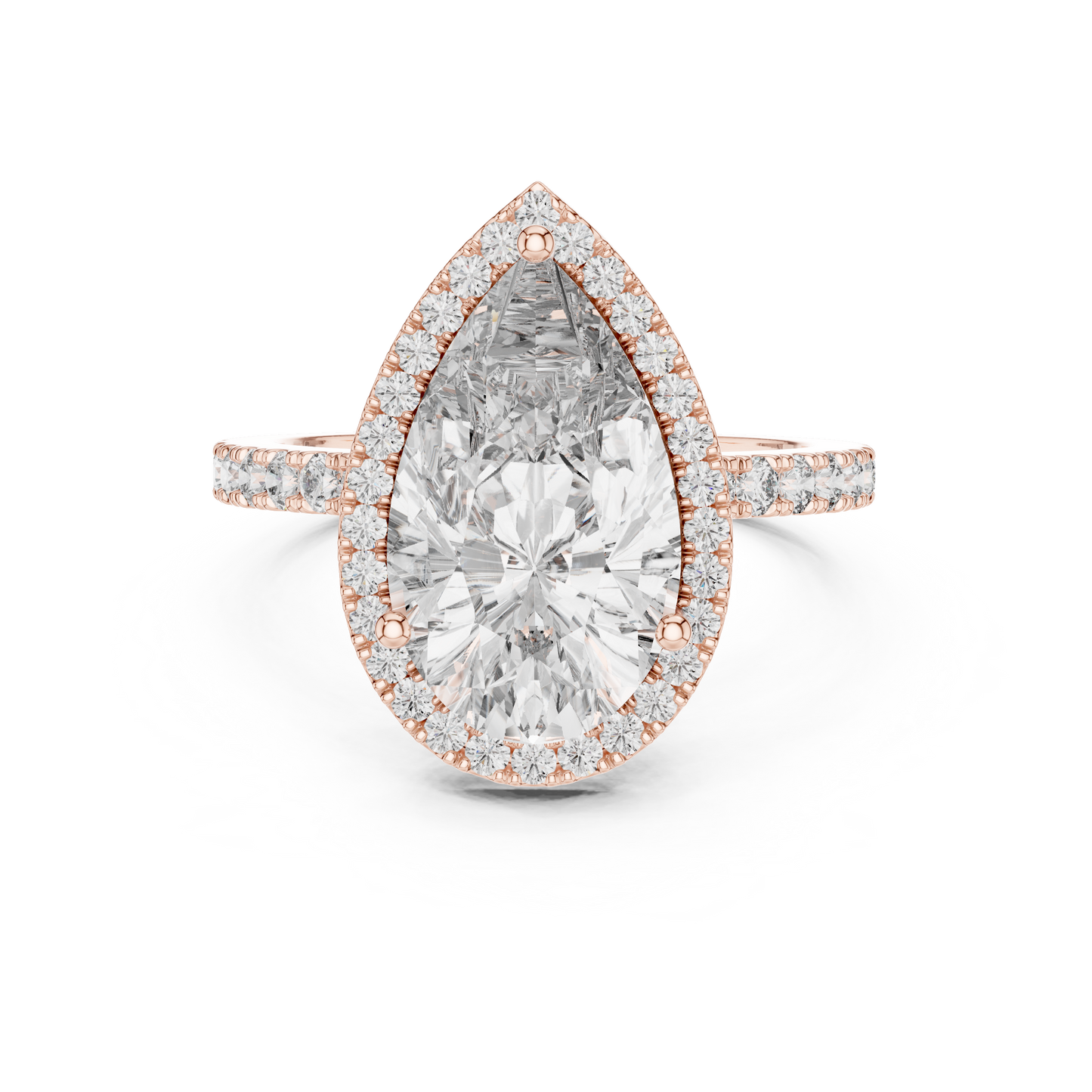 Pear Cut Halo Lab Grown Diamond Engagement Ring with Pavé Band in Yellow Gold