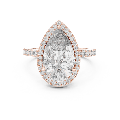 Pear Cut Halo Lab Grown Diamond Engagement Ring with Pavé Band in Yellow Gold