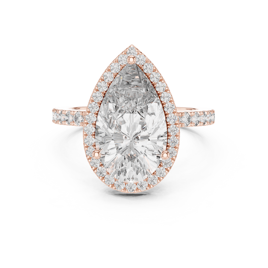 Pear Cut Halo Lab Grown Diamond Engagement Ring with Pavé Band in Yellow Gold