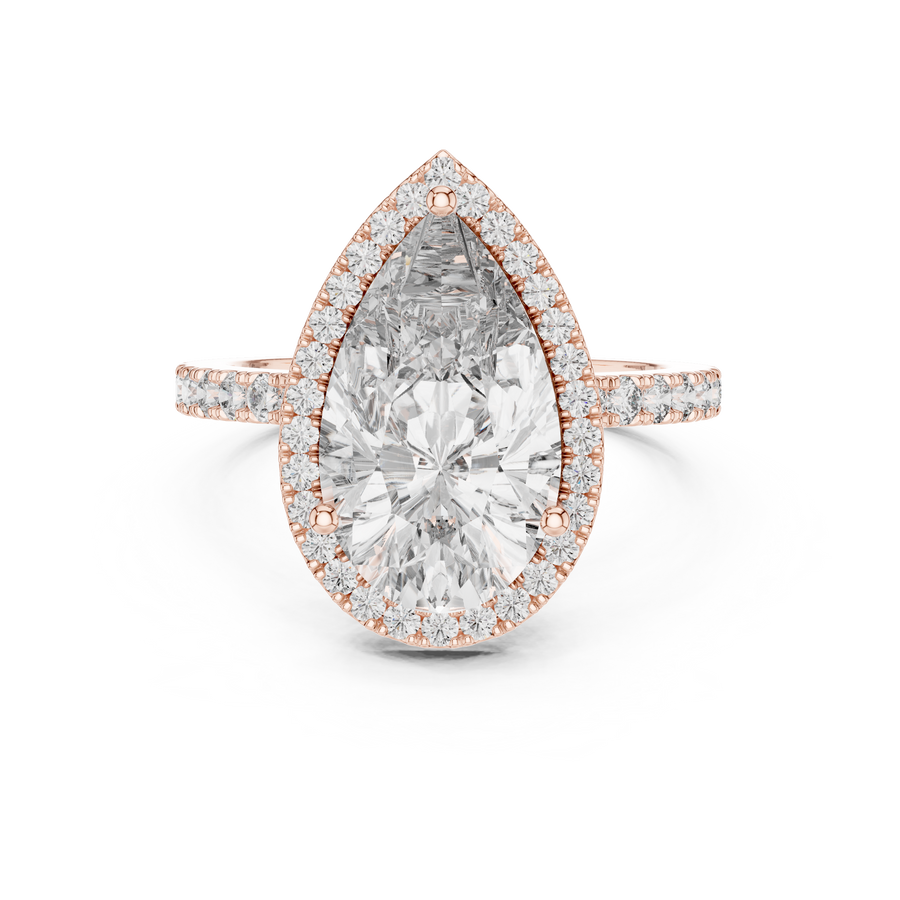 Pear Cut Halo Lab Grown Diamond Engagement Ring with Pavé Band in Yellow Gold