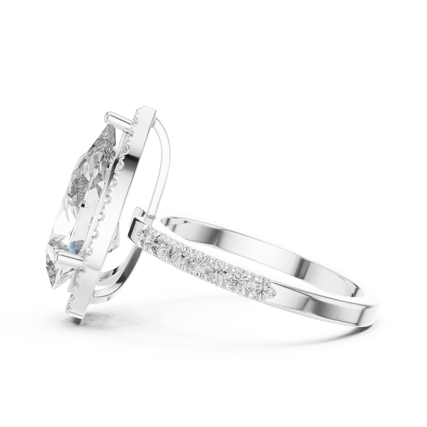 Pear Cut Halo Lab Grown Diamond Engagement Ring with Pavé Band in Yellow Gold