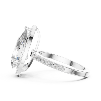 Pear Cut Halo Lab Grown Diamond Engagement Ring with Pavé Band in Yellow Gold