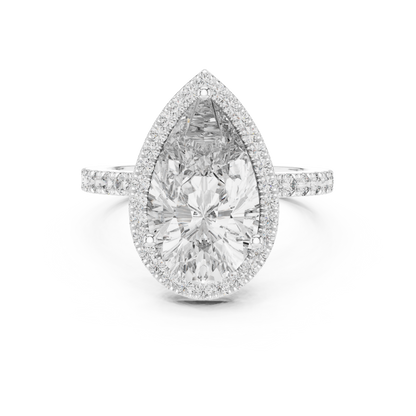 Pear Cut Halo Lab Grown Diamond Engagement Ring with Pavé Band in Yellow Gold