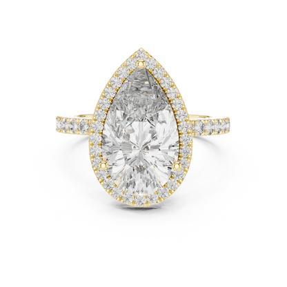 Pear Cut Halo Lab Grown Diamond Engagement Ring with Pavé Band in Yellow Gold
