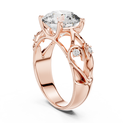 Nature-Inspired Round Cut Diamond Engagement Ring with Vine Leaf Rose Gold Band