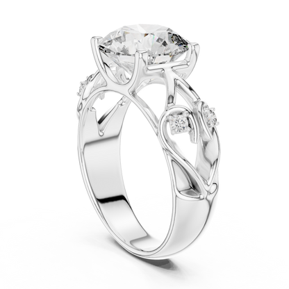 Nature-Inspired Round Cut Diamond Engagement Ring with Vine Leaf Rose Gold Band