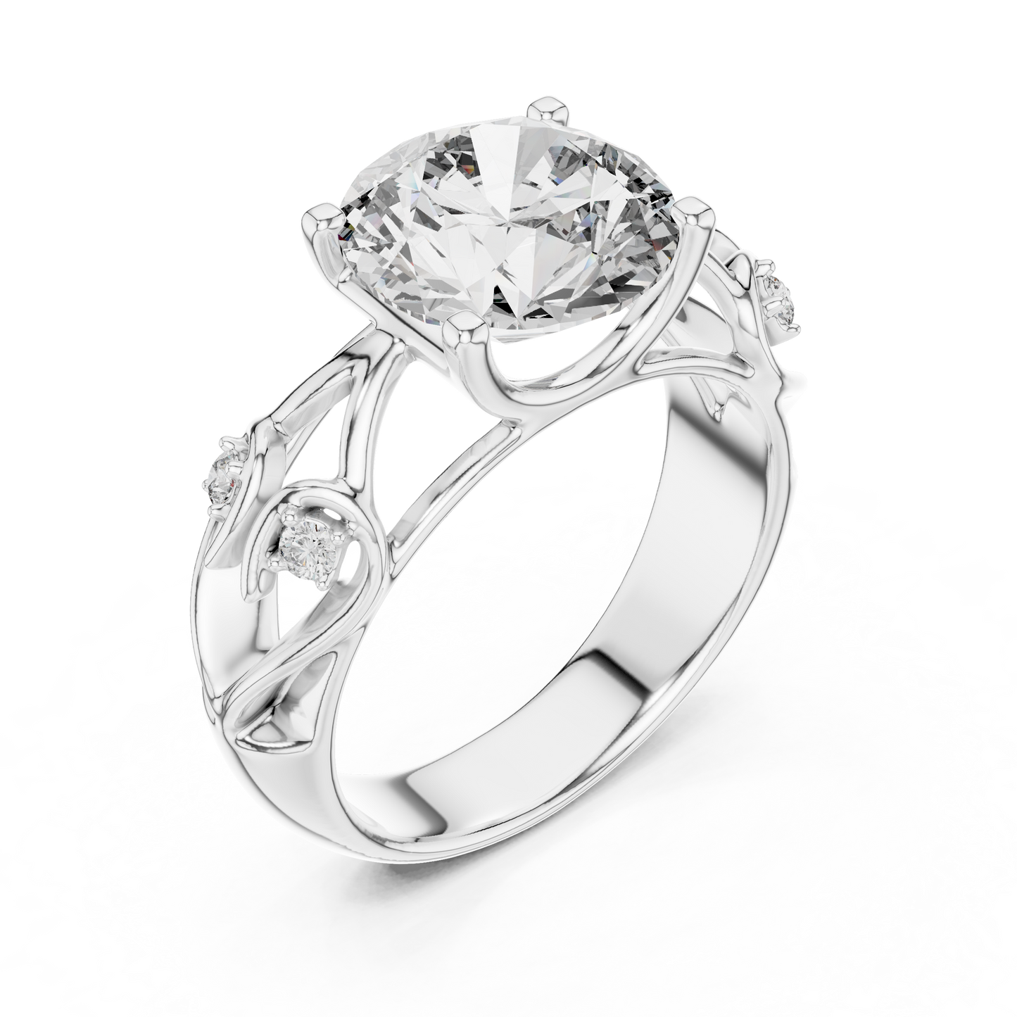 Nature-Inspired Round Cut Diamond Engagement Ring with Vine Leaf Rose Gold Band