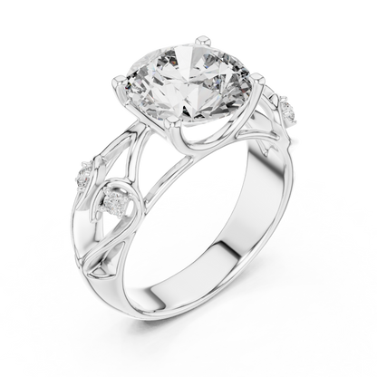 Nature-Inspired Round Cut Diamond Engagement Ring with Vine Leaf Rose Gold Band
